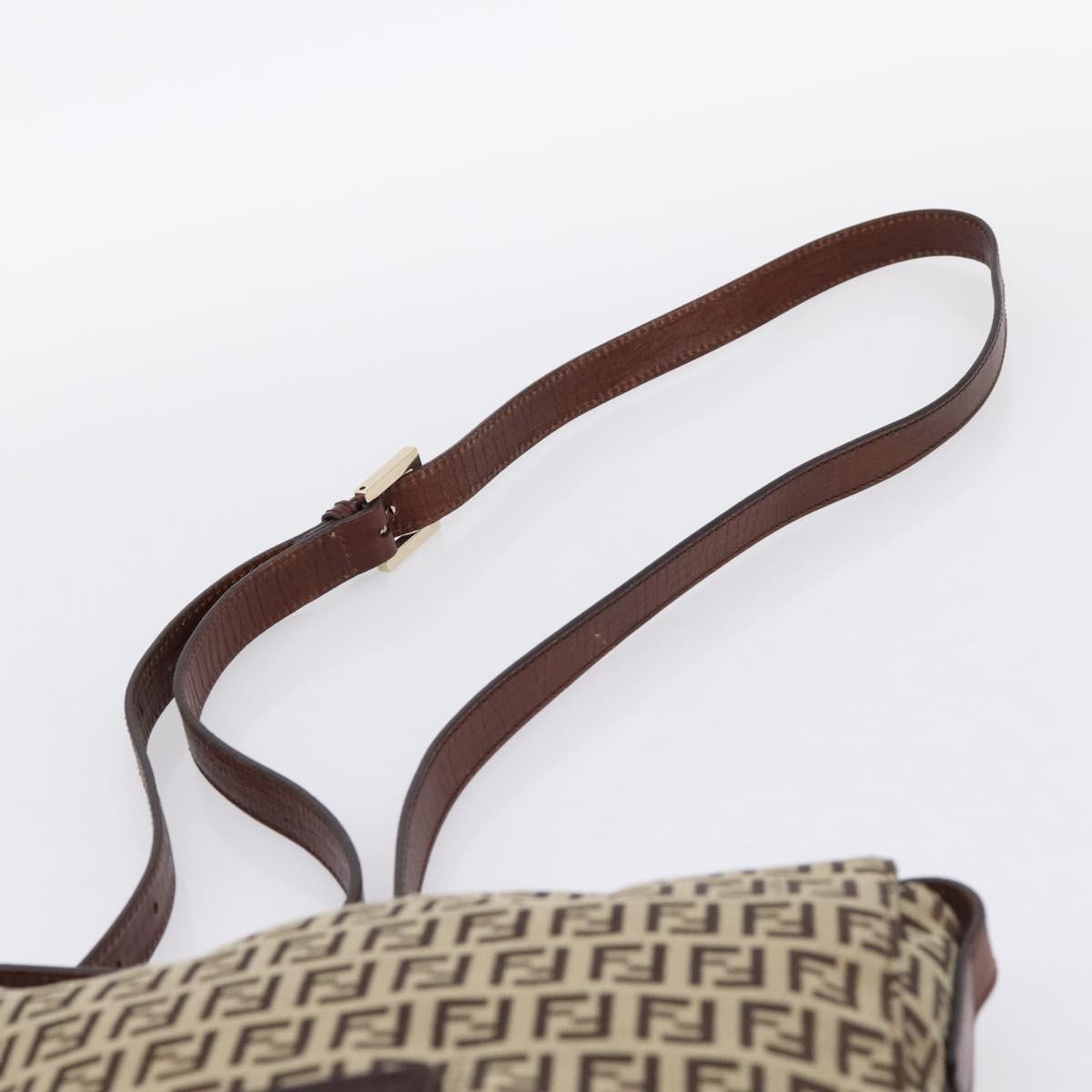 FENDI Zucchino Canvas Mamma Baguette Shoulder Bag Beige Gold Auth ka5997A