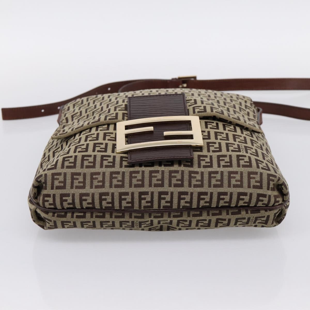 FENDI Zucchino Canvas Mamma Baguette Shoulder Bag Beige Gold Auth ka5997A