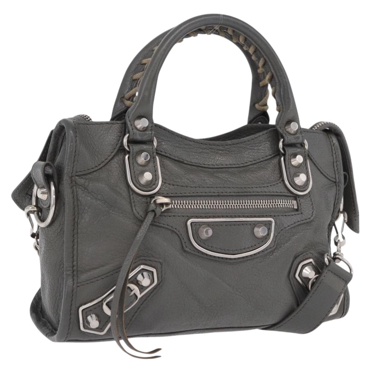 BALENCIAGA Classic Metal Edge City Bag Leather 2way Gray 390160 Auth ka5998SAM