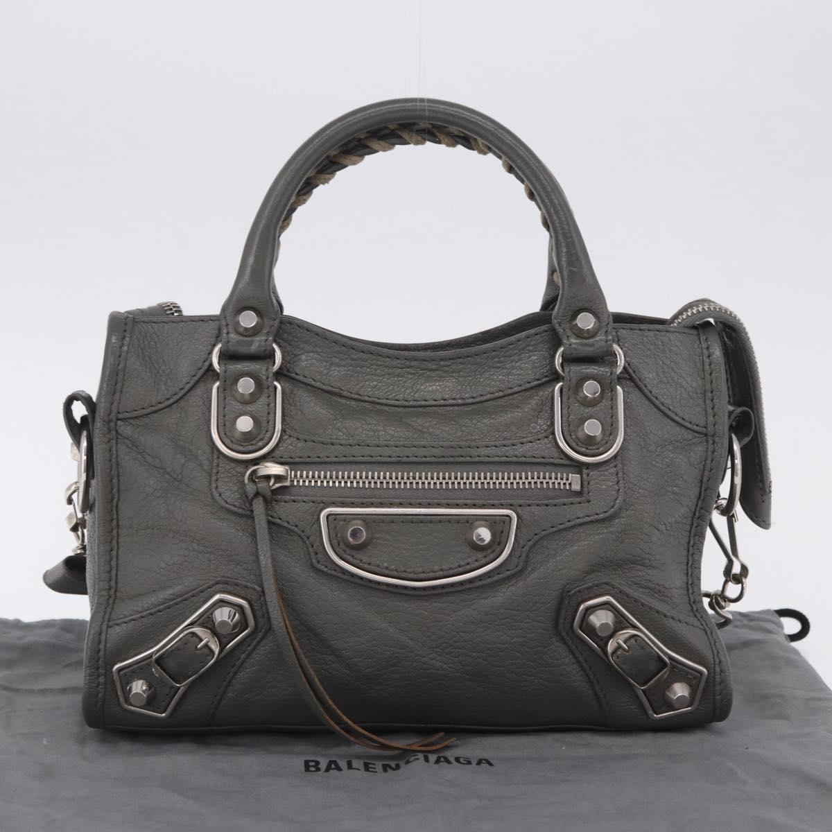 BALENCIAGA Classic Metal Edge City Bag Leather 2way Gray 390160 Auth ka5998SAM