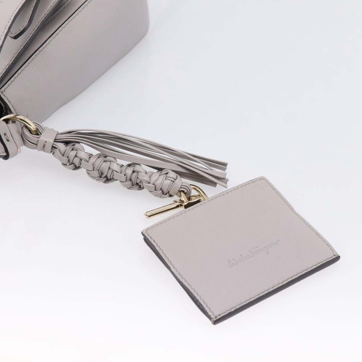 Salvatore Ferragamo Gancini Shoulder Bag Leather Gray Gold Auth ka6000V
