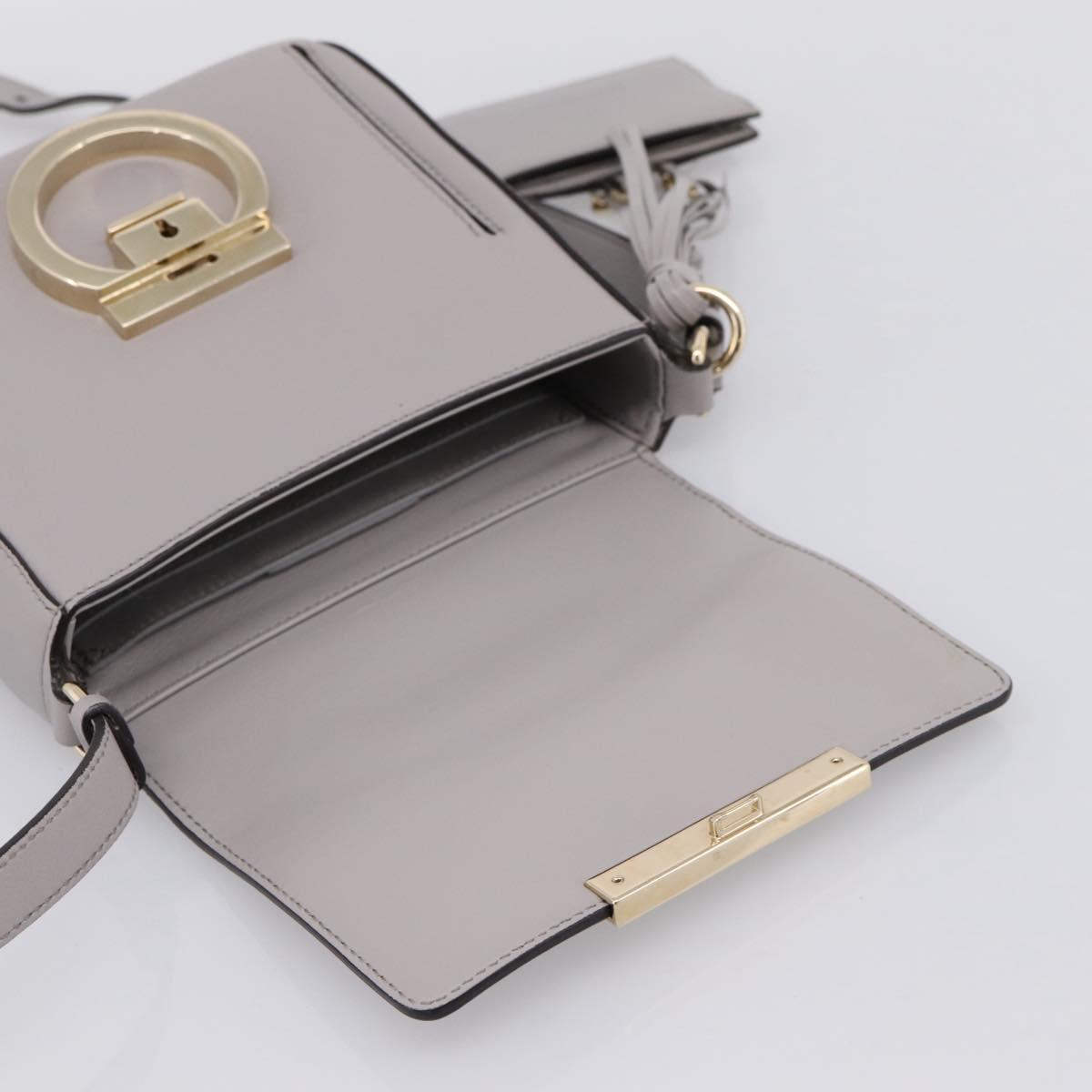 Salvatore Ferragamo Gancini Shoulder Bag Leather Gray Gold Auth ka6000V