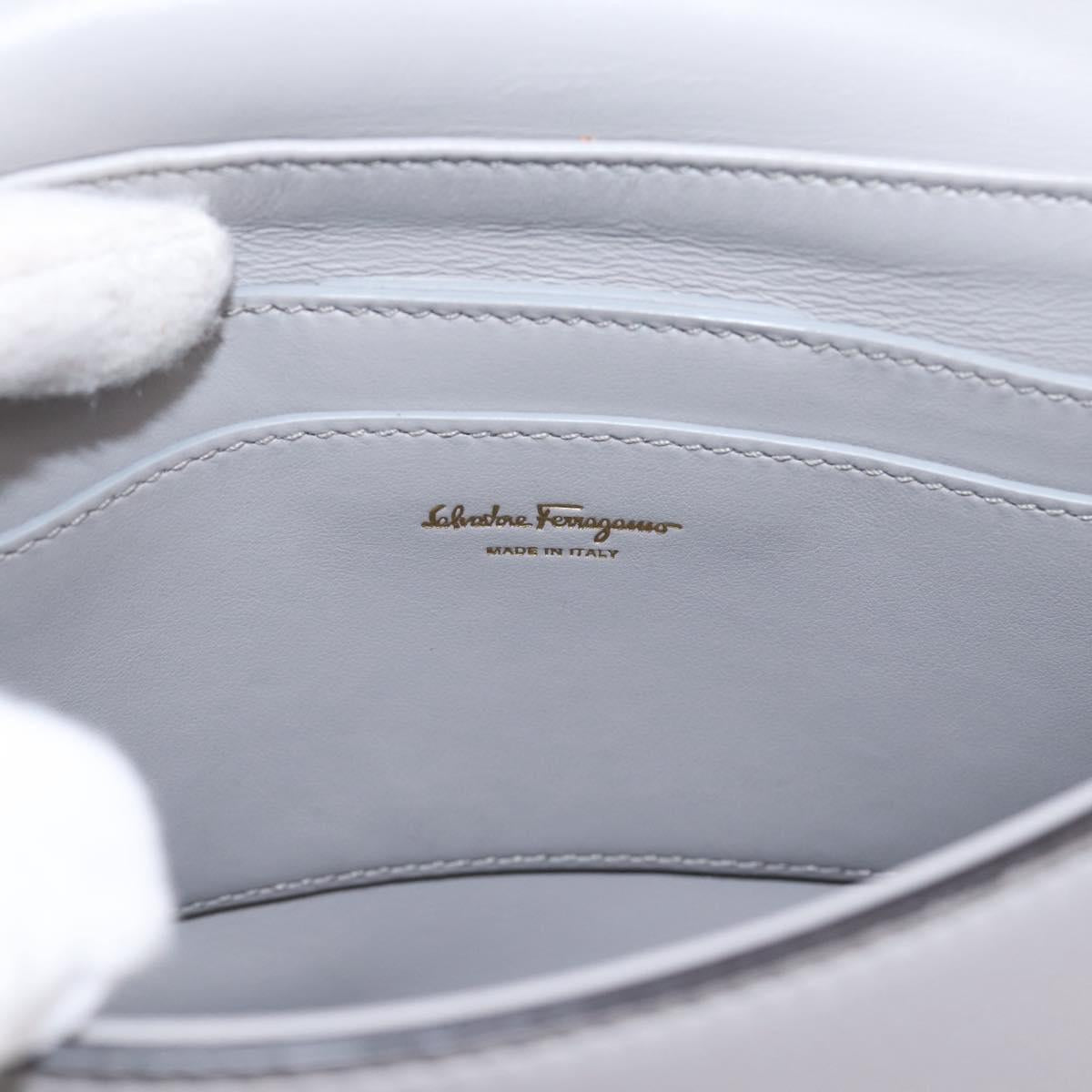 Salvatore Ferragamo Gancini Shoulder Bag Leather Gray Gold Auth ka6000V