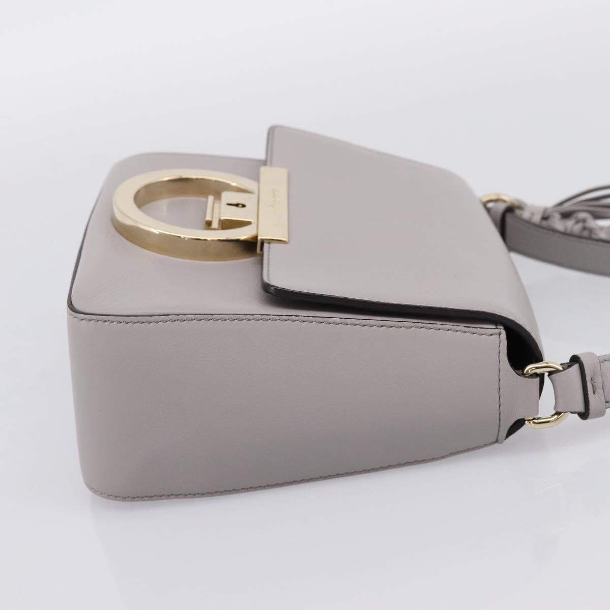 Salvatore Ferragamo Gancini Shoulder Bag Leather Gray Gold Auth ka6000V