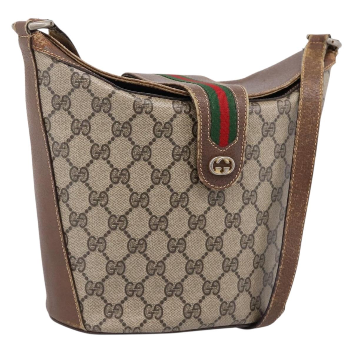 GUCCI GG Supreme Web Sherry Line Shoulder Bag PVC Beige 89 02 081 Auth ka6001