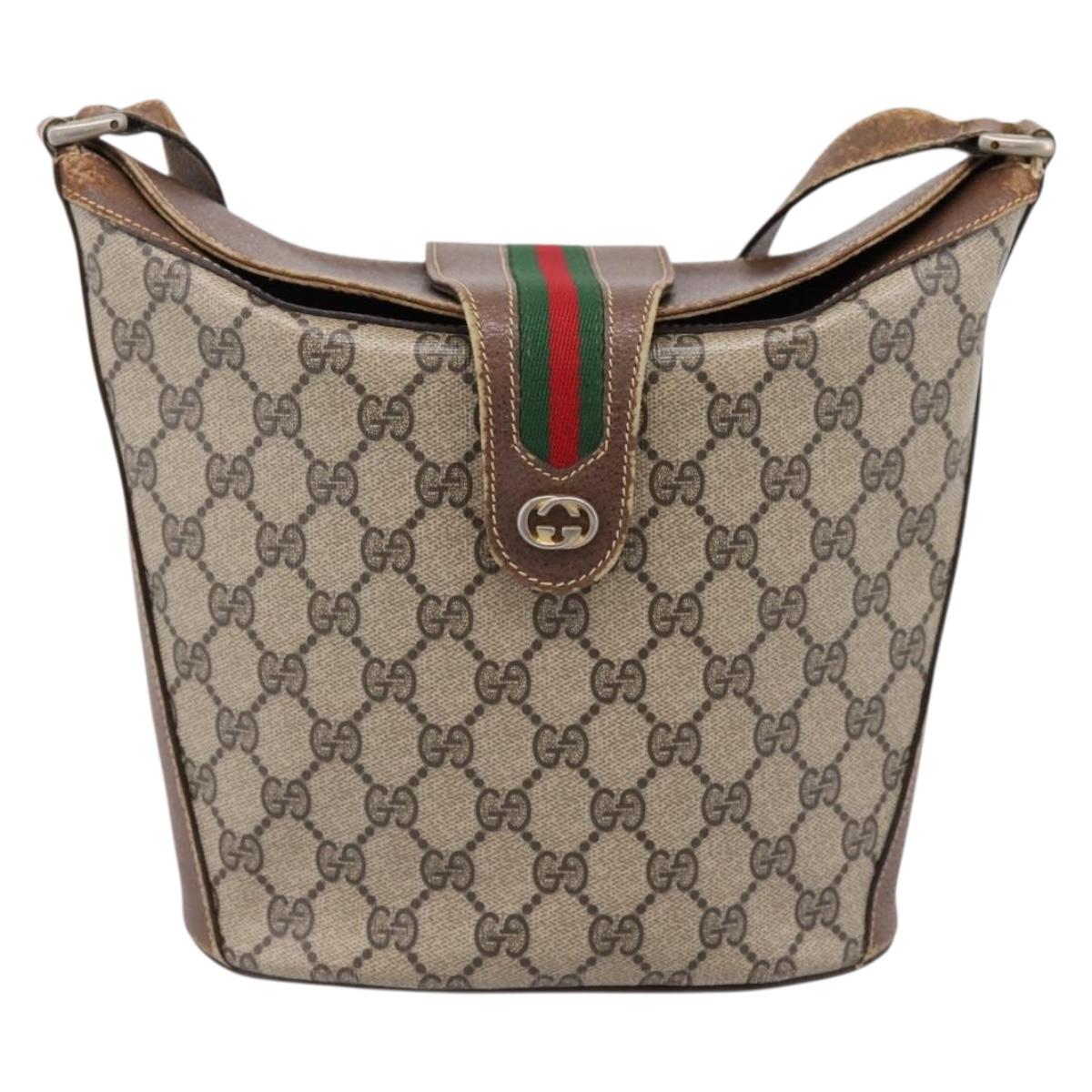GUCCI GG Supreme Web Sherry Line Shoulder Bag PVC Beige 89 02 081 Auth ka6001