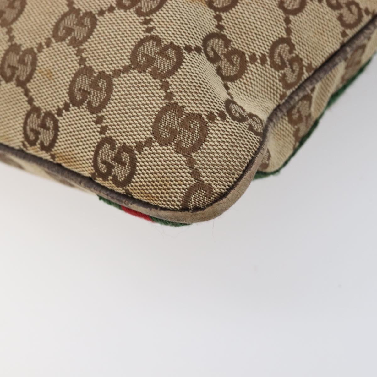 GUCCI GG Canvas Web Sherry Line Shoulder Bag Beige Gold 144388 Auth ka6002
