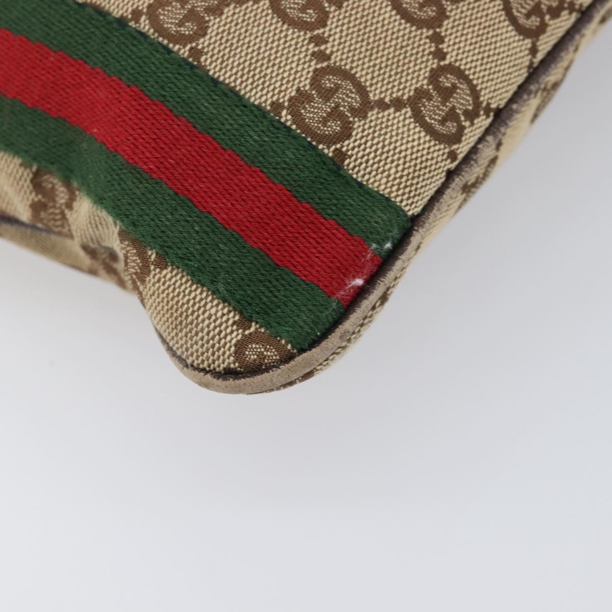 GUCCI GG Canvas Web Sherry Line Shoulder Bag Beige Gold 144388 Auth ka6002