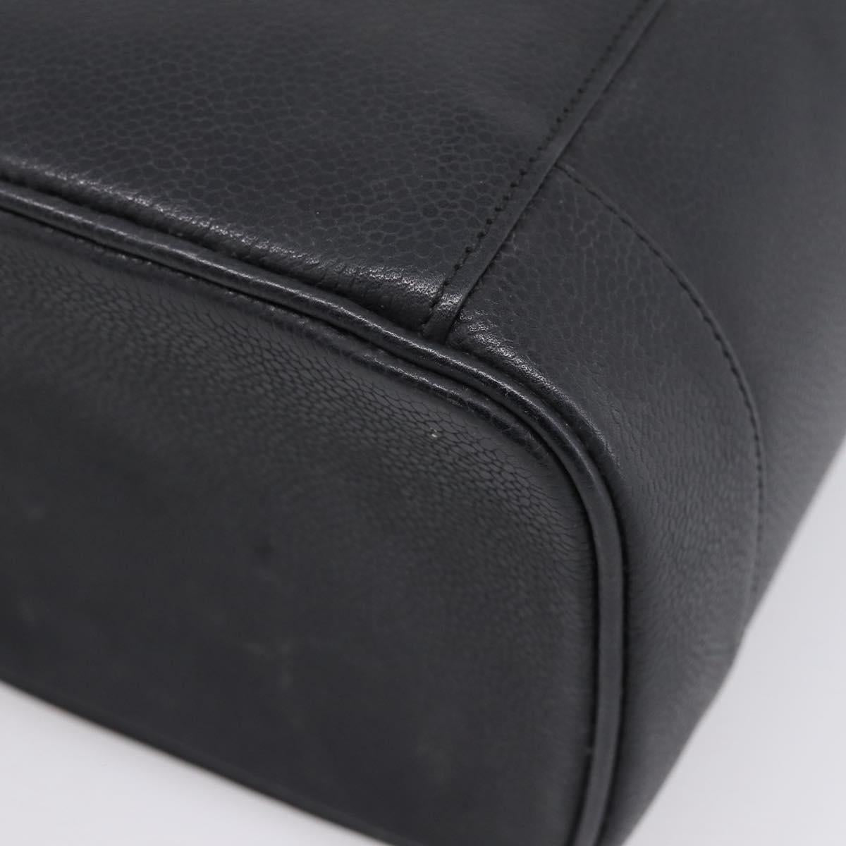 CHANEL COCO Mark Vanity Hand Bag Caviar Skin Black Gold CC Auth ka6003
