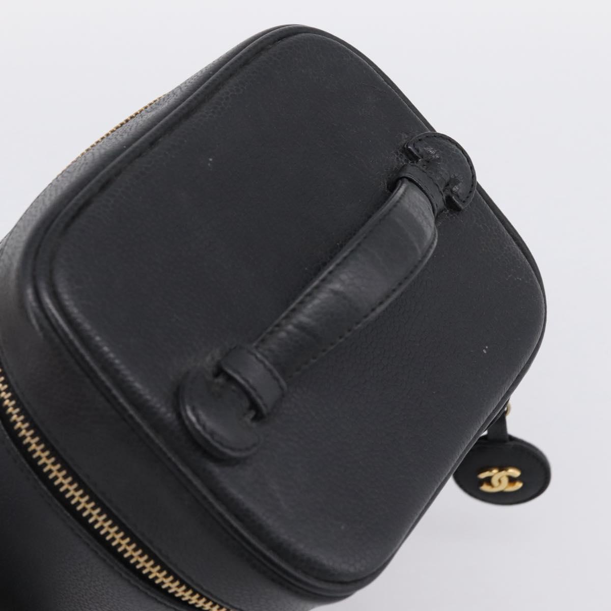 CHANEL COCO Mark Vanity Hand Bag Caviar Skin Black Gold CC Auth ka6003