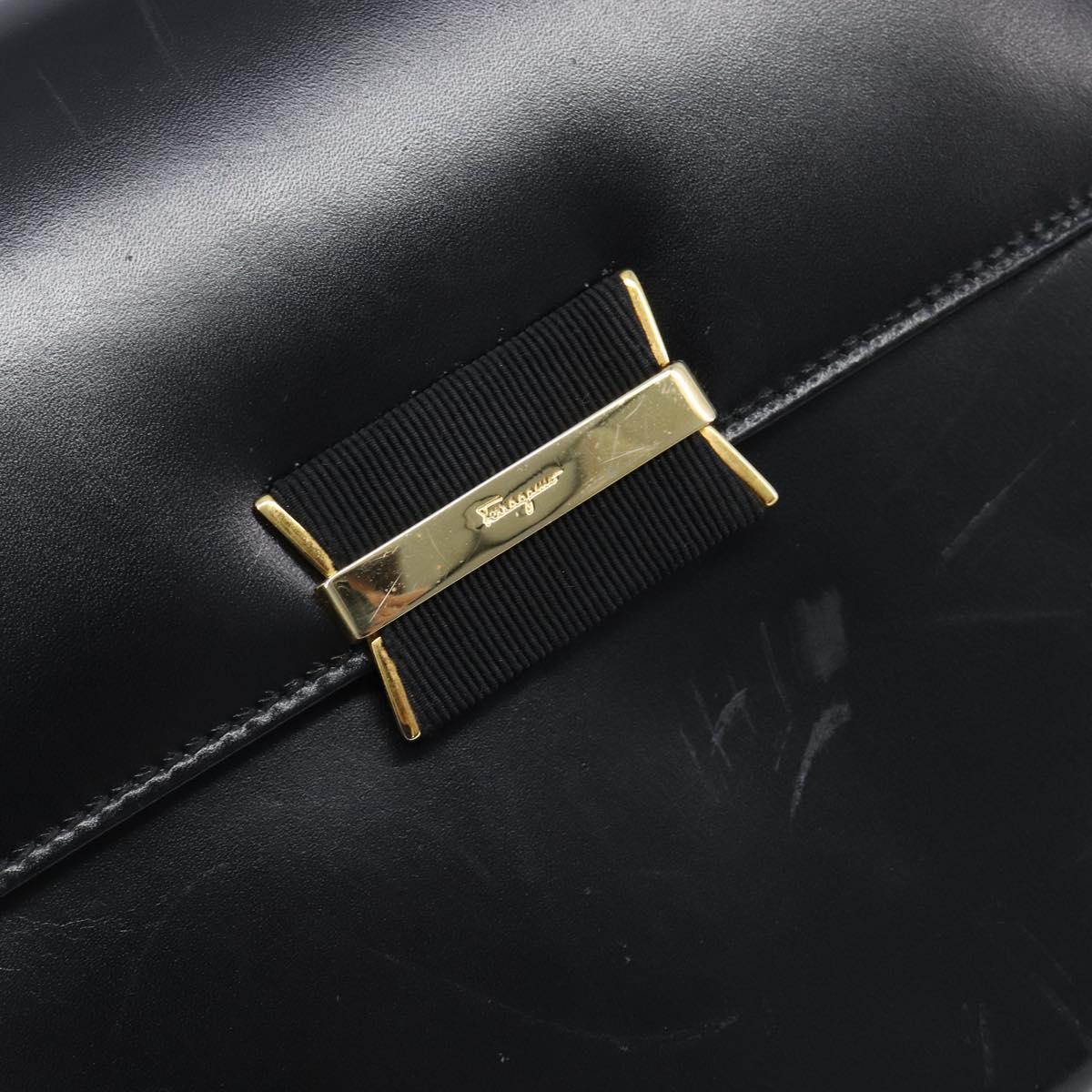 Salvatore Ferragamo Shoulder Bag Leather Black Gold Auth ka6004