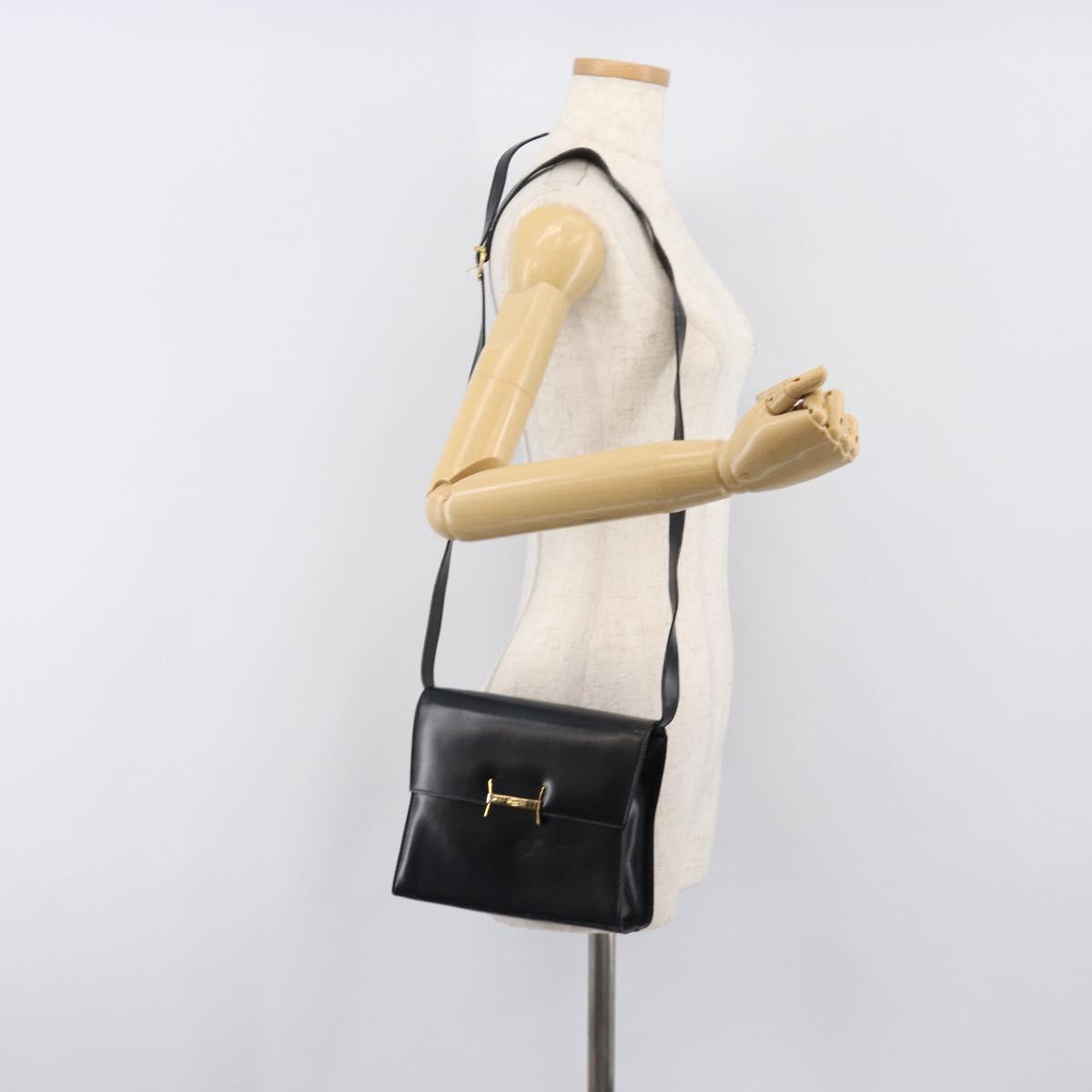 Salvatore Ferragamo Shoulder Bag Leather Black Gold Auth ka6004