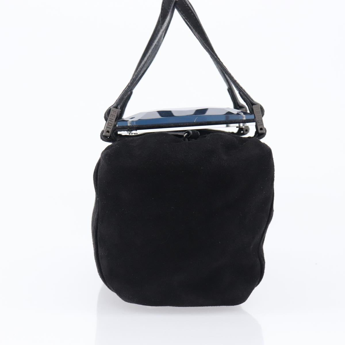 FENDI Hand Bag Suede Black Silver Auth ka6006A