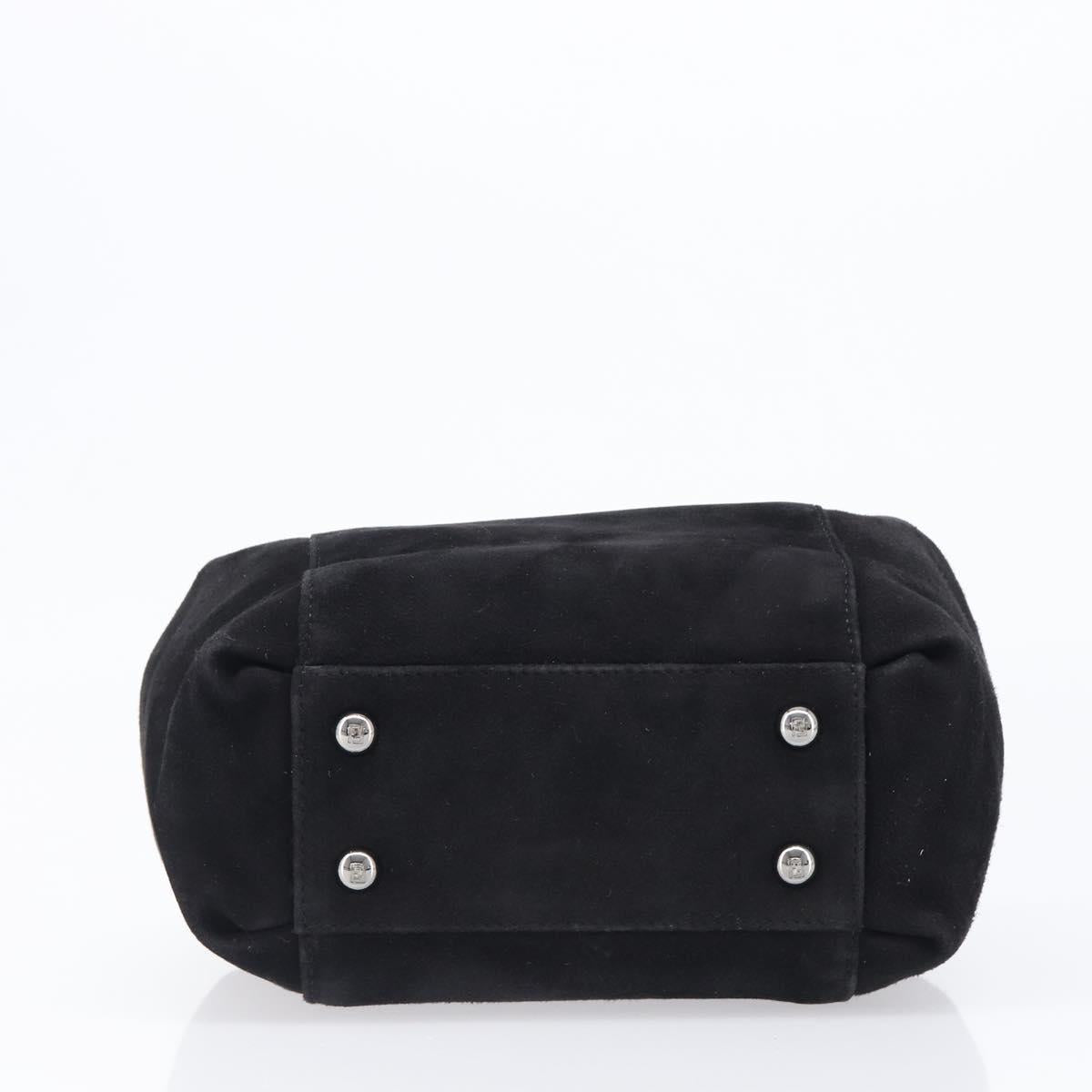 FENDI Hand Bag Suede Black Silver Auth ka6006A