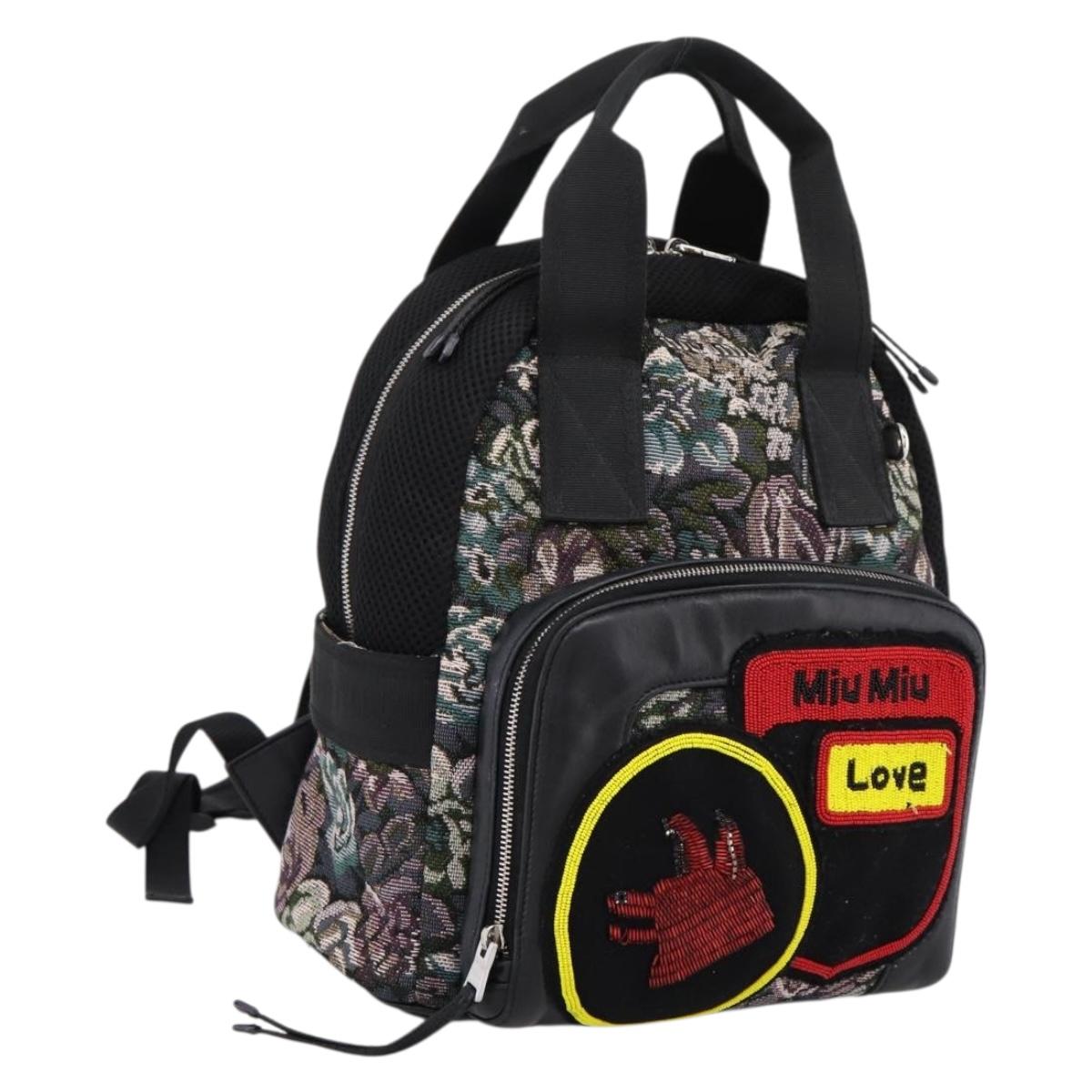 Miu Miu Backpack Canvas Black Silver Auth ka6007