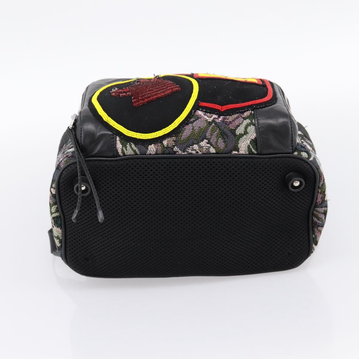 Miu Miu Backpack Canvas Black Silver Auth ka6007