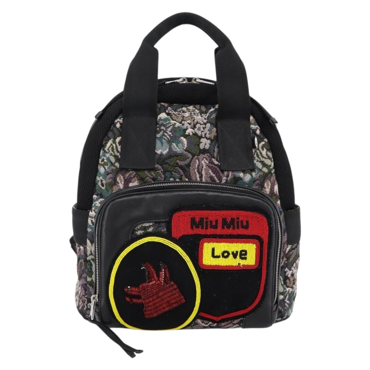 Miu Miu Backpack Canvas Black Silver Auth ka6007