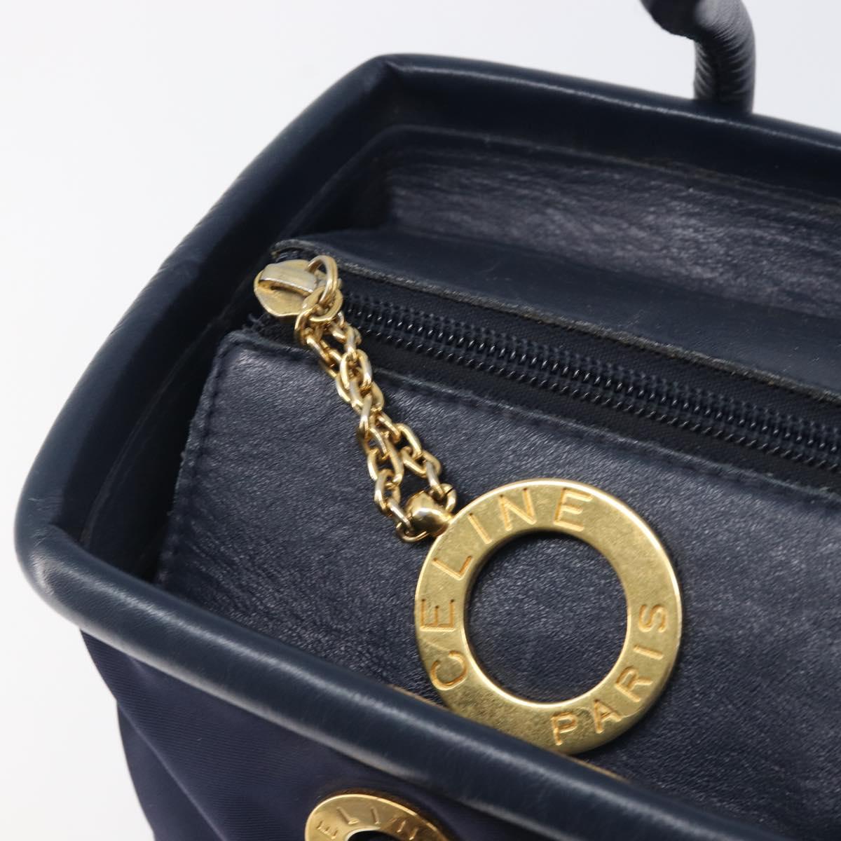 CELINE Hand Bag Nylon Navy Gold Auth ka6008