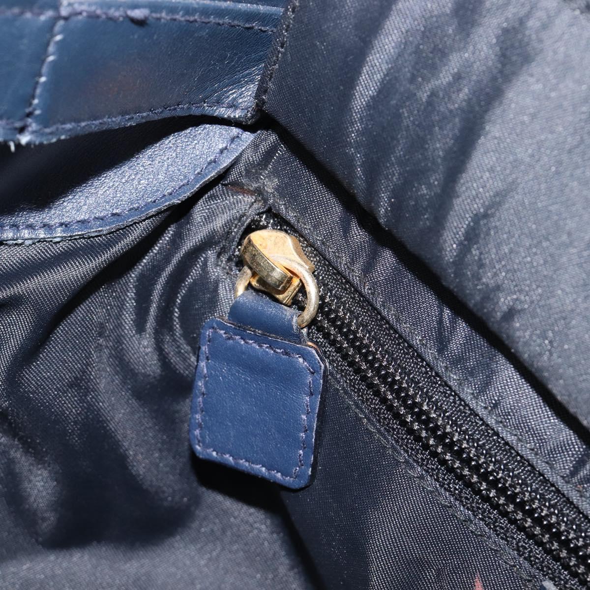 CELINE Hand Bag Nylon Navy Gold Auth ka6008