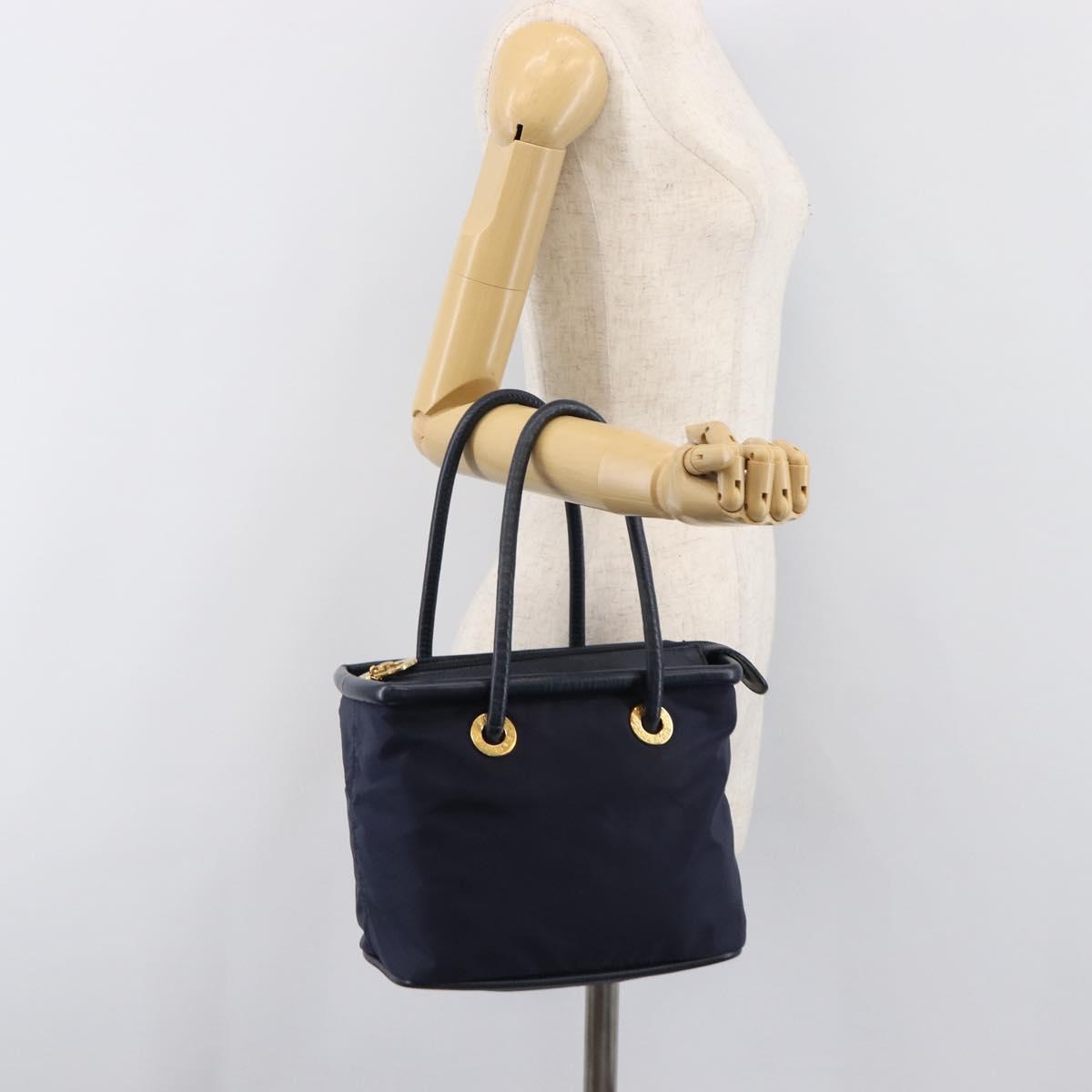 CELINE Hand Bag Nylon Navy Gold Auth ka6008