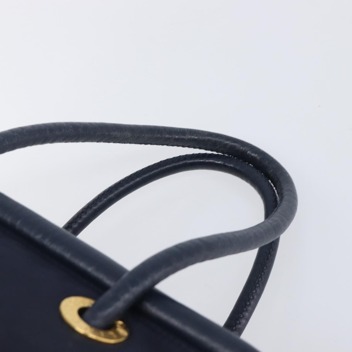 CELINE Hand Bag Nylon Navy Gold Auth ka6008