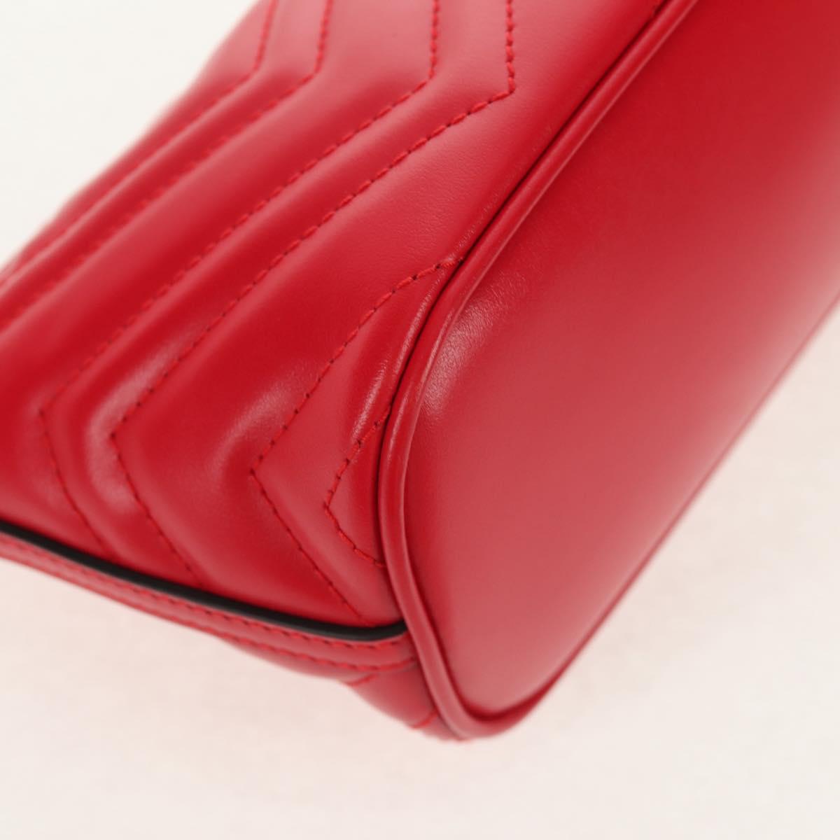 GUCCI GG Marmont Accessory Pouch Leather Red Gold 739166 Auth ka600V