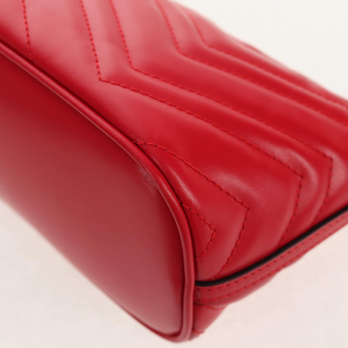 GUCCI GG Marmont Accessory Pouch Leather Red Gold 739166 Auth ka600V