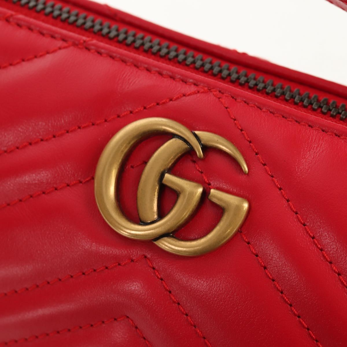GUCCI GG Marmont Accessory Pouch Leather Red Gold 739166 Auth ka600V