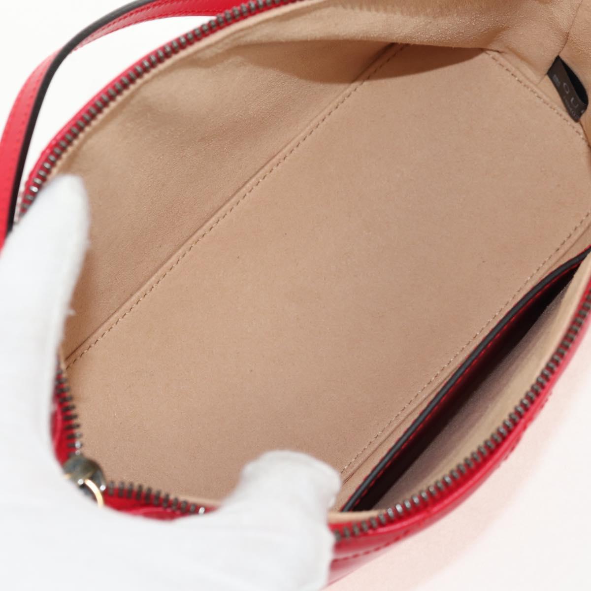 GUCCI GG Marmont Accessory Pouch Leather Red Gold 739166 Auth ka600V