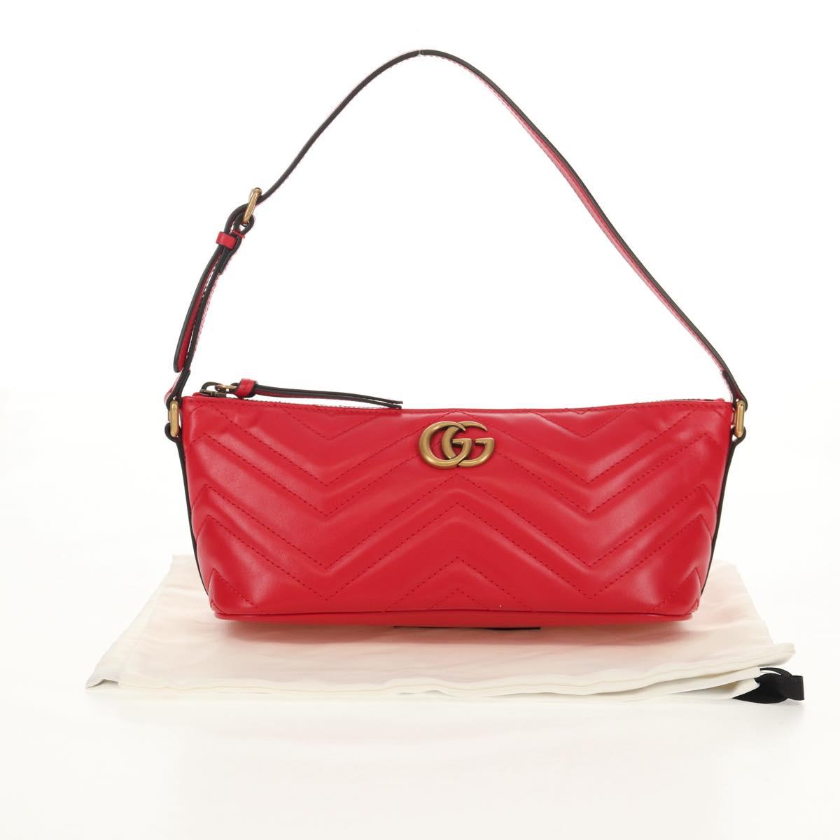 GUCCI GG Marmont Accessory Pouch Leather Red Gold 739166 Auth ka600V