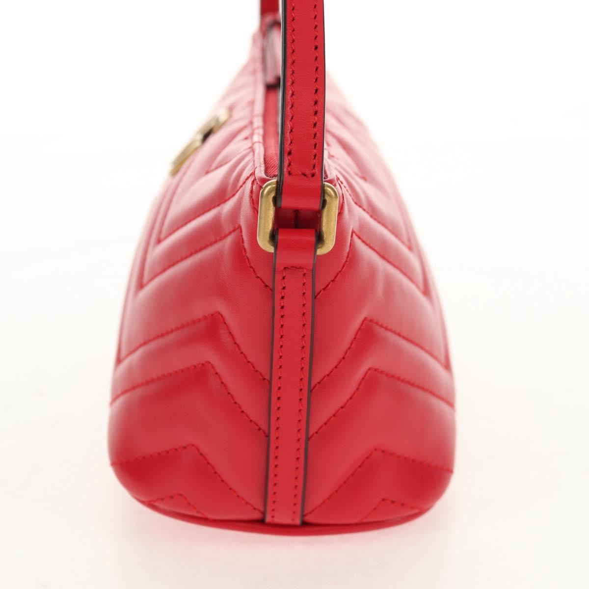 GUCCI GG Marmont Accessory Pouch Leather Red Gold 739166 Auth ka600V