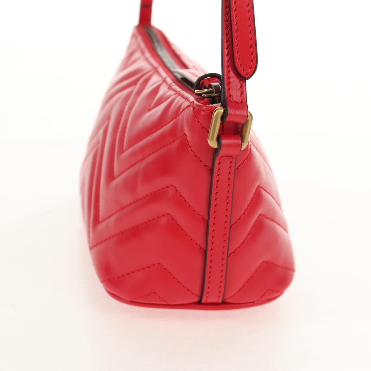 GUCCI GG Marmont Accessory Pouch Leather Red Gold 739166 Auth ka600V