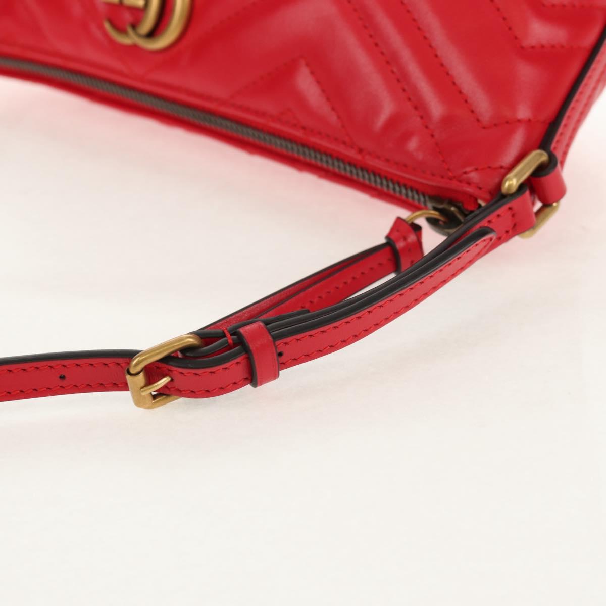 GUCCI GG Marmont Accessory Pouch Leather Red Gold 739166 Auth ka600V