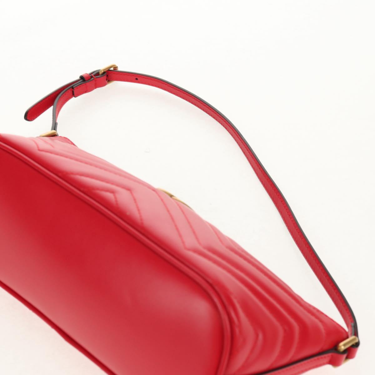 GUCCI GG Marmont Accessory Pouch Leather Red Gold 739166 Auth ka600V