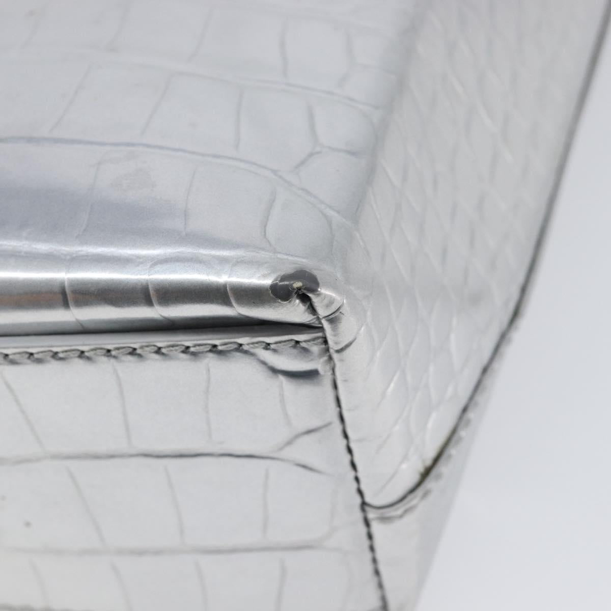 BALENCIAGA Croco Embossed Shopping XXS Leather 2way Silver 597858 Auth ka6015V
