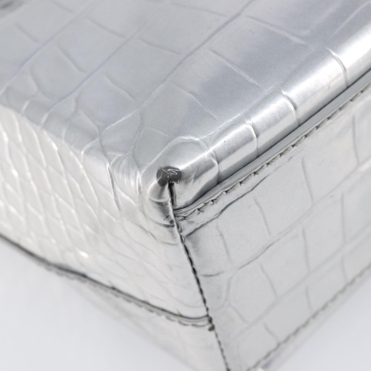 BALENCIAGA Croco Embossed Shopping XXS Leather 2way Silver 597858 Auth ka6015V