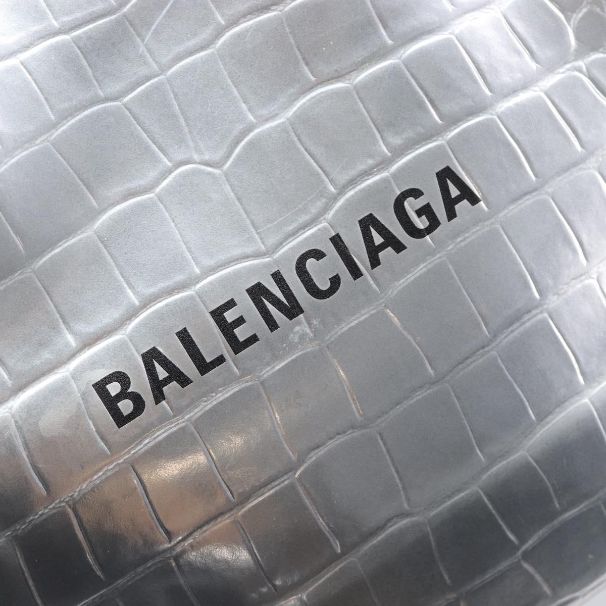 BALENCIAGA Croco Embossed Shopping XXS Leather 2way Silver 597858 Auth ka6015V