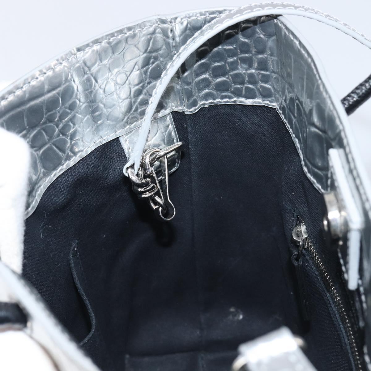 BALENCIAGA Croco Embossed Shopping XXS Leather 2way Silver 597858 Auth ka6015V