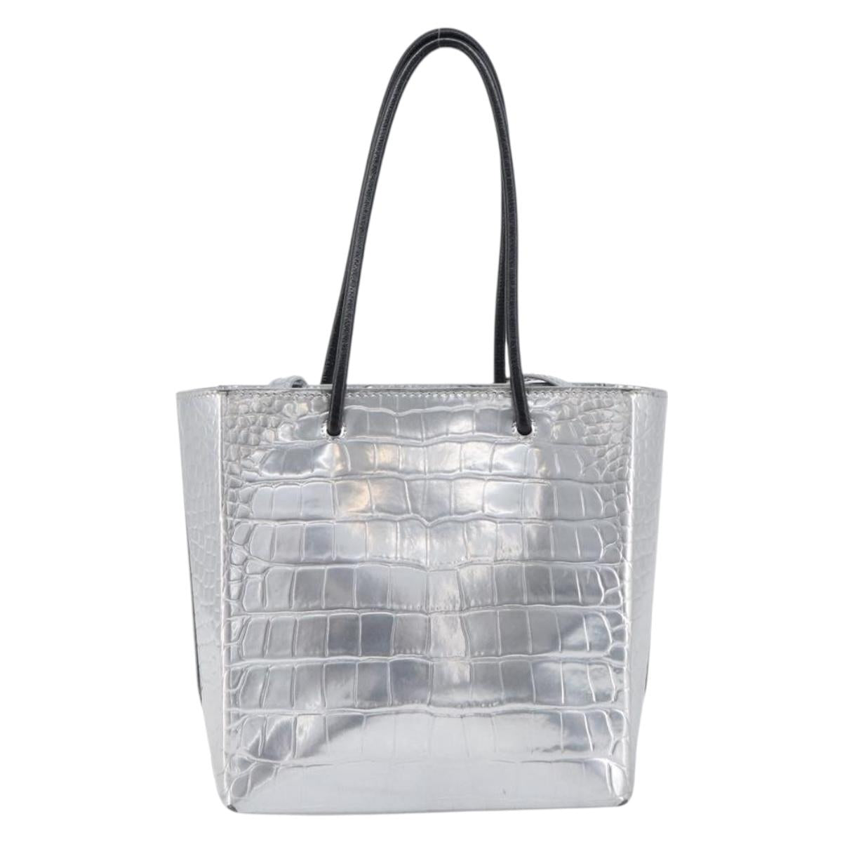 BALENCIAGA Croco Embossed Shopping XXS Leather 2way Silver 597858 Auth ka6015V