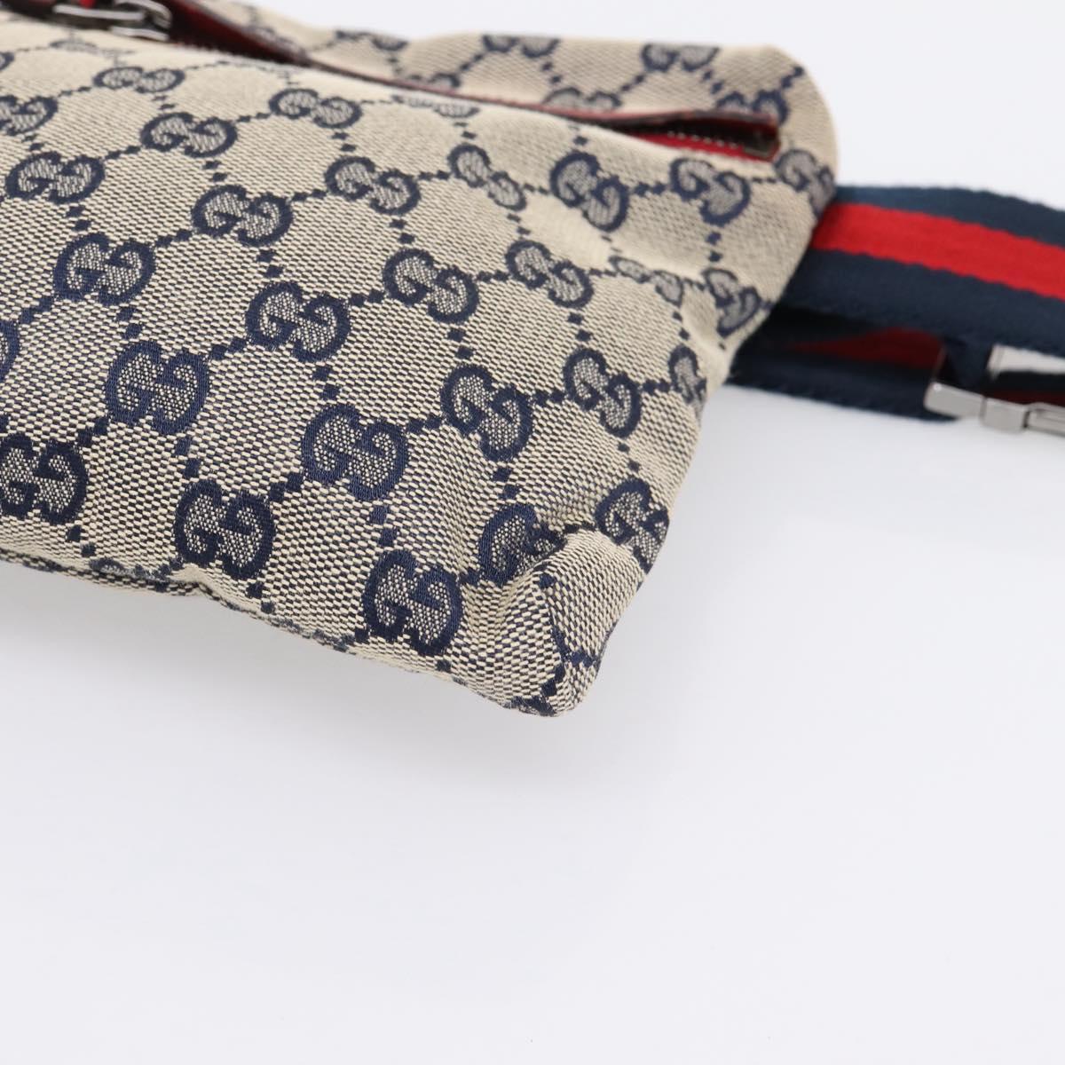 GUCCI GG Canvas Sherry Line Waist Bag Navy Silver 28566 Auth ka6019V