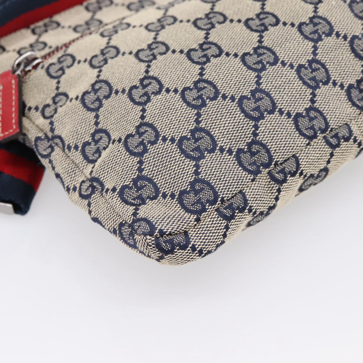 GUCCI GG Canvas Sherry Line Waist Bag Navy Silver 28566 Auth ka6019V