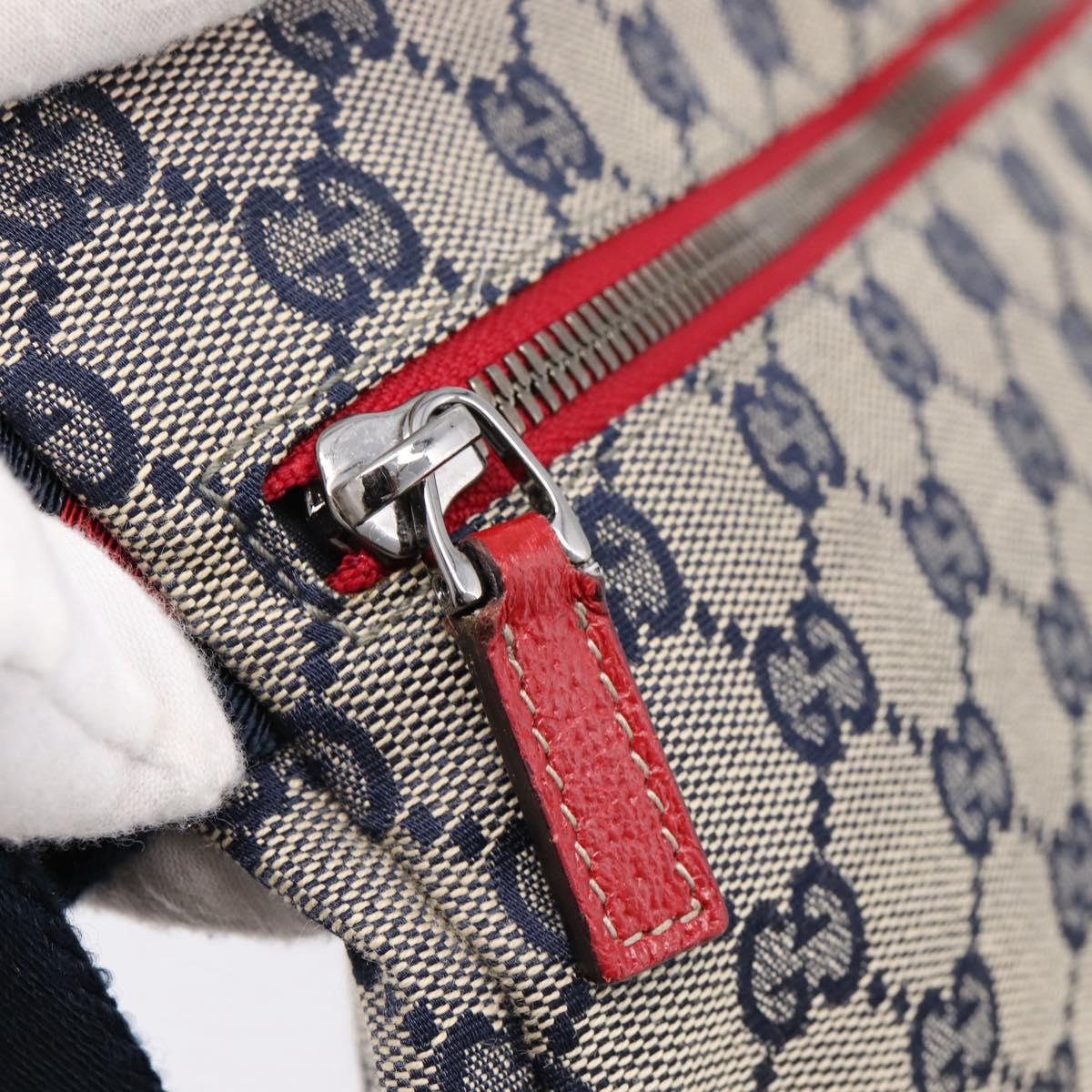 GUCCI GG Canvas Sherry Line Waist Bag Navy Silver 28566 Auth ka6019V