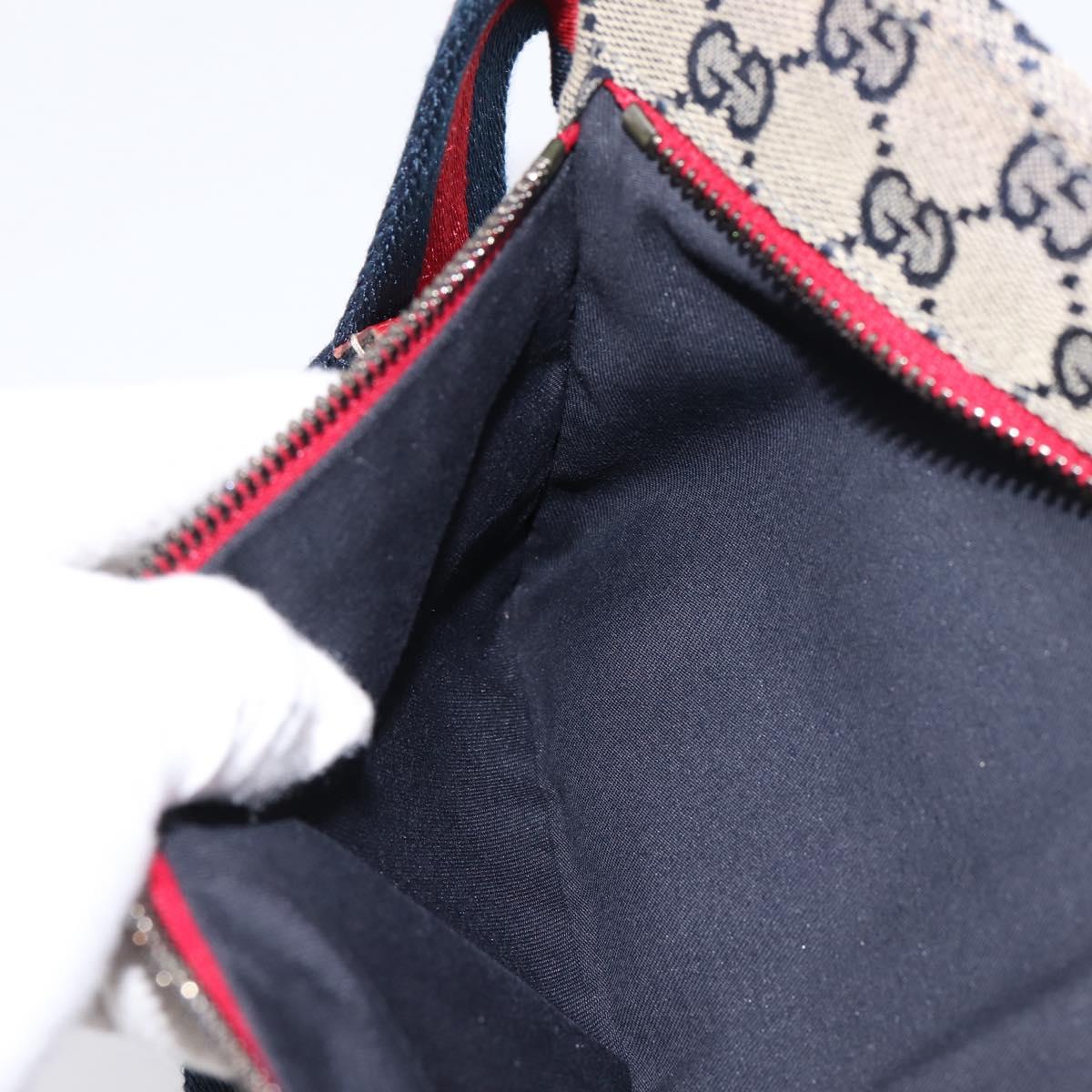 GUCCI GG Canvas Sherry Line Waist Bag Navy Silver 28566 Auth ka6019V
