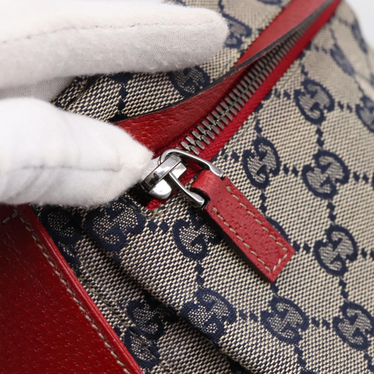 GUCCI GG Canvas Sherry Line Waist Bag Navy Silver 28566 Auth ka6019V