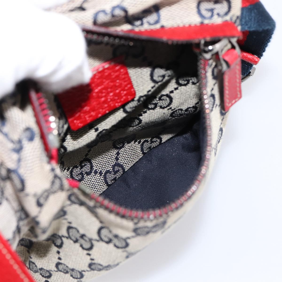 GUCCI GG Canvas Sherry Line Waist Bag Navy Silver 28566 Auth ka6019V