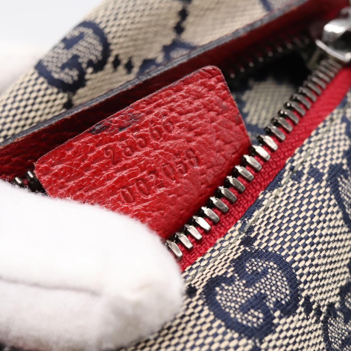GUCCI GG Canvas Sherry Line Waist Bag Navy Silver 28566 Auth ka6019V