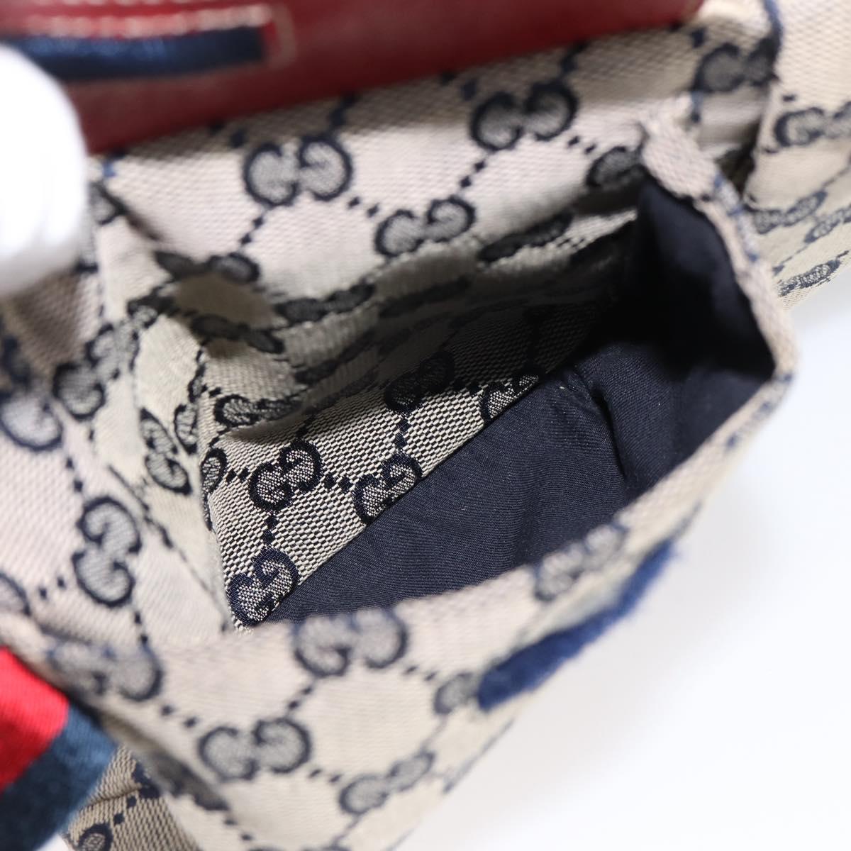 GUCCI GG Canvas Sherry Line Waist Bag Navy Silver 28566 Auth ka6019V