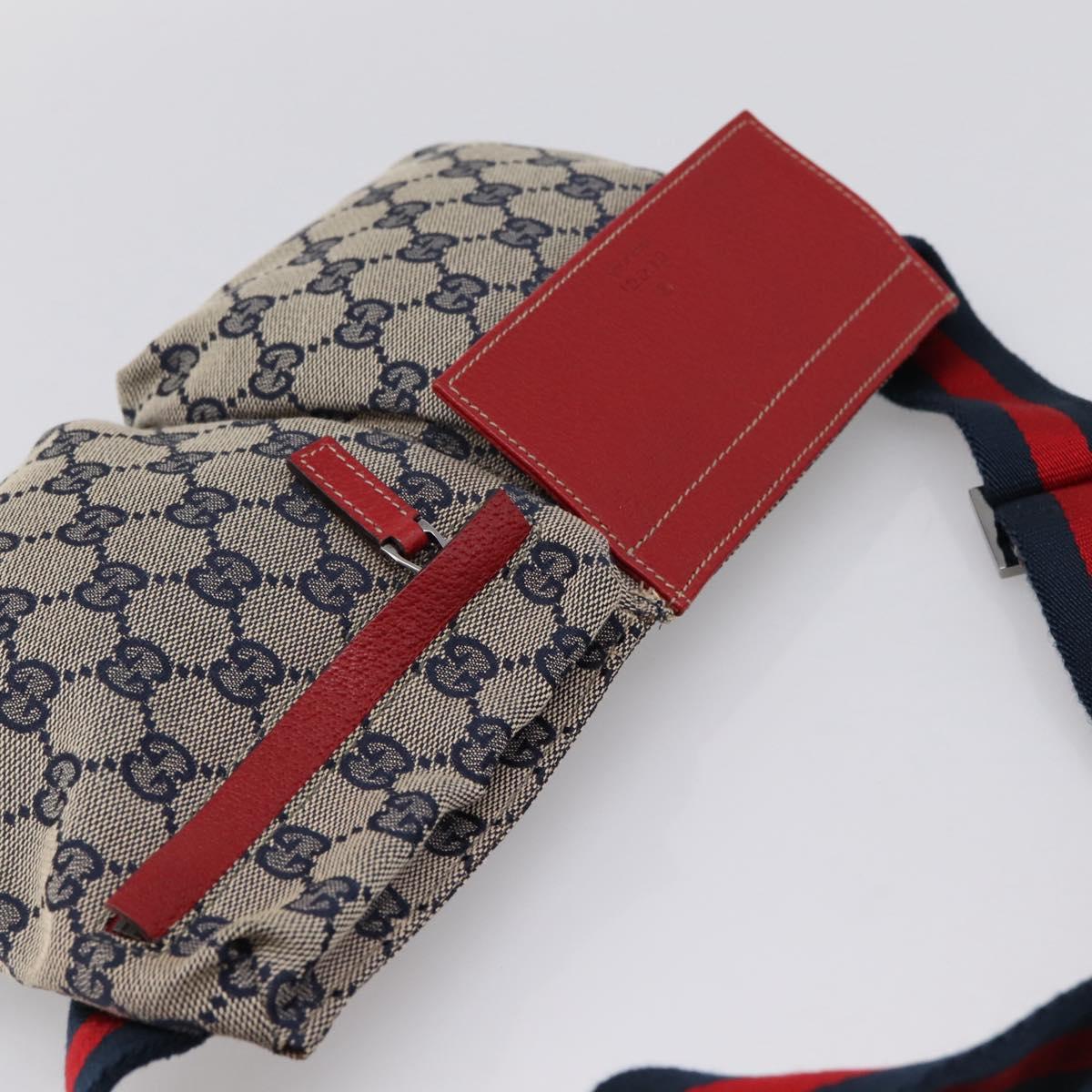 GUCCI GG Canvas Sherry Line Waist Bag Navy Silver 28566 Auth ka6019V