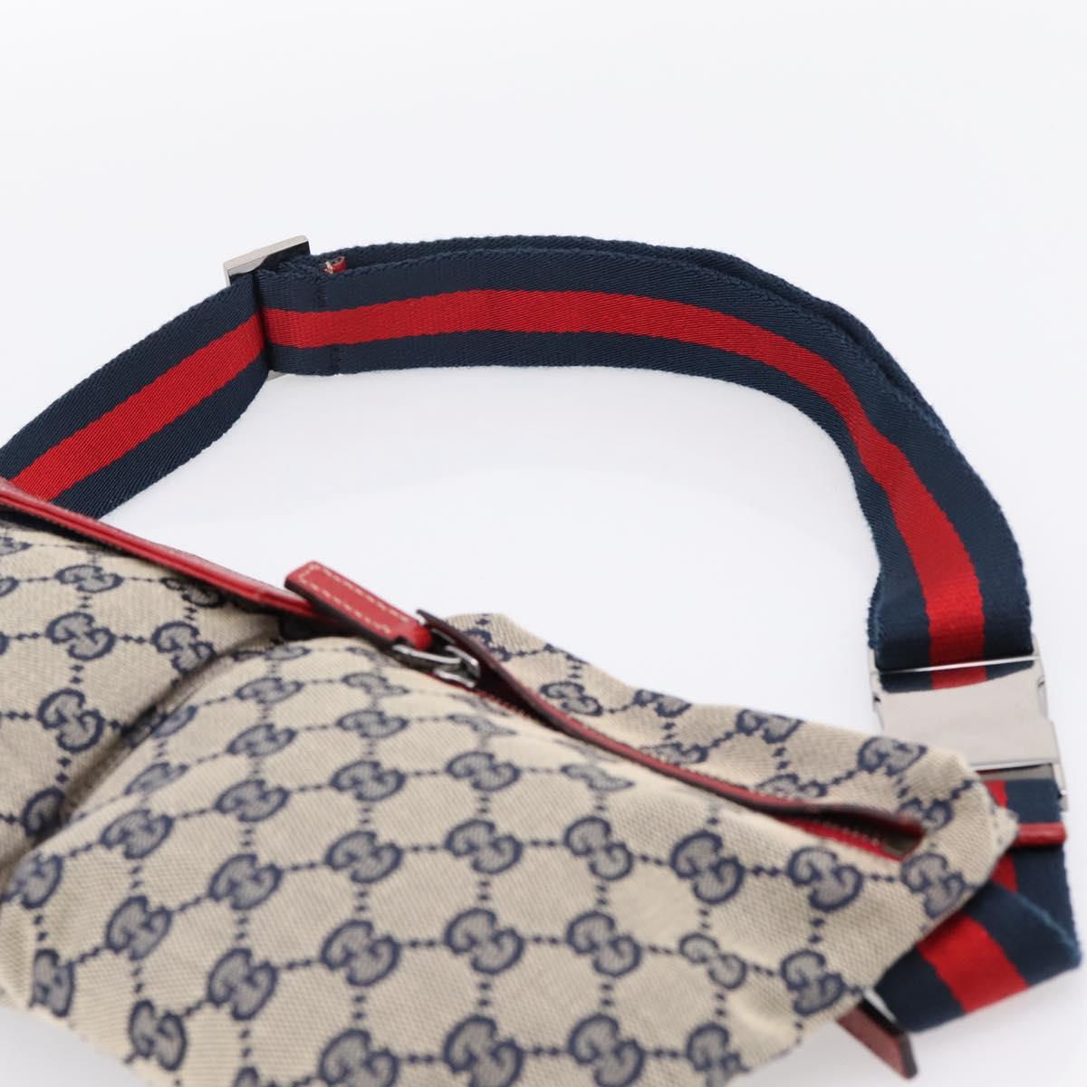 GUCCI GG Canvas Sherry Line Waist Bag Navy Silver 28566 Auth ka6019V