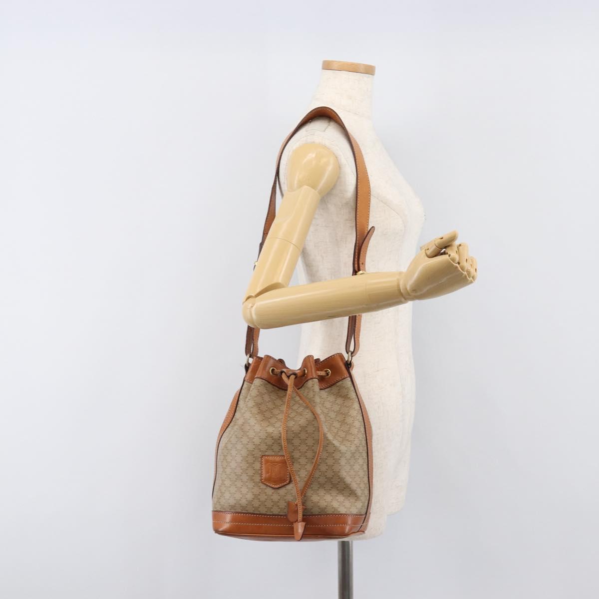CELINE Macadam Canvas Shoulder Bag PVC Beige Gold Auth ka6022